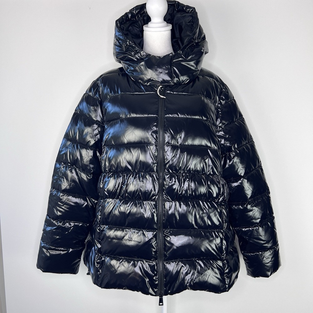 New $495 Designer CARACTERE Black Italian Quilted Hooded Puffer Coat‎ US Size 14